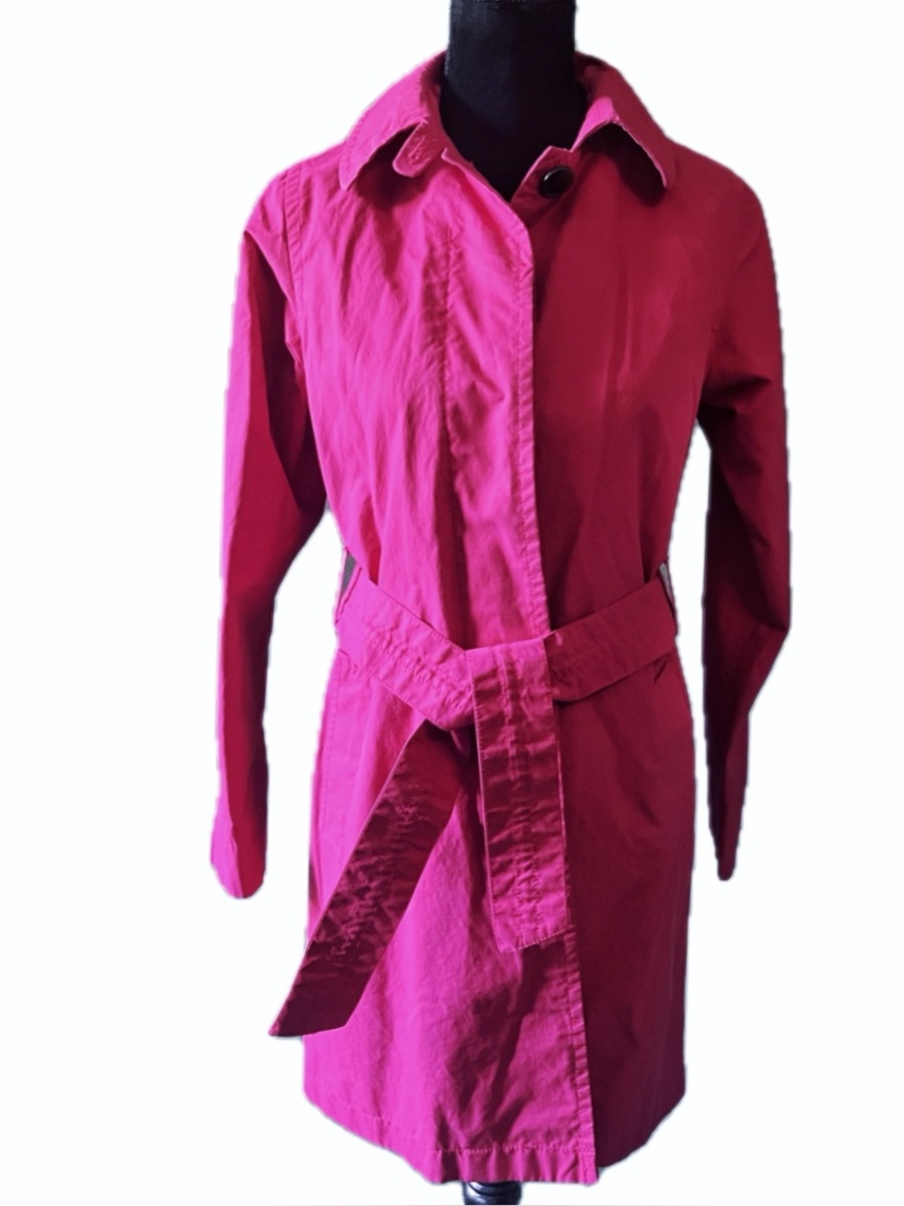 GAP Fuchsia Pink Cotton Blend Belted Trench Coat Jacket Button Closure Size XS